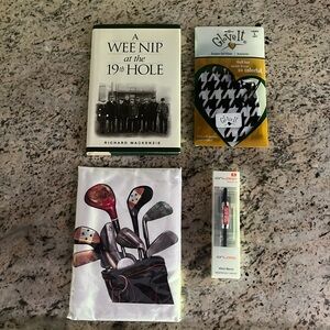 Golf gift bundle NWT A wee nip at the 19th hole book, ionloop bracelet, gloveit